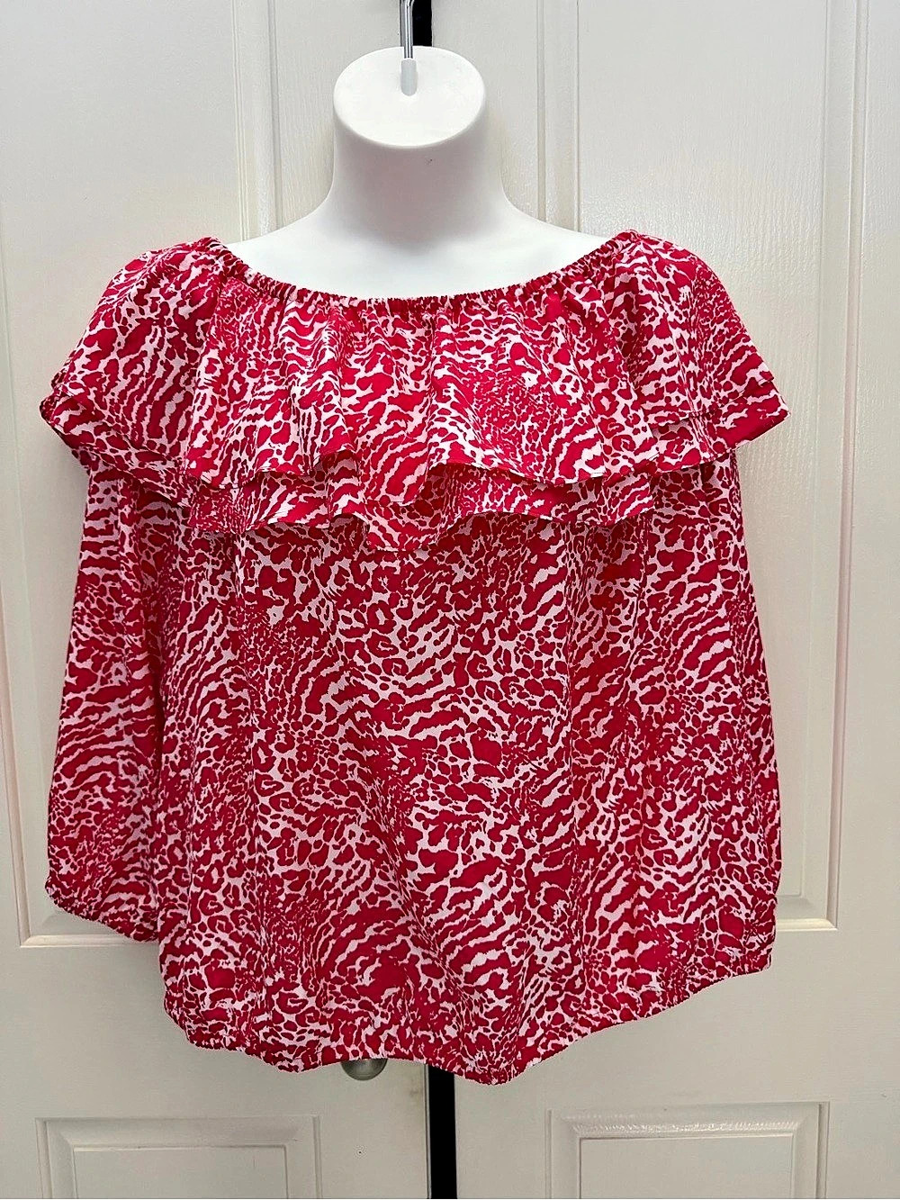 Michael Kors Deep Pink & White Animal Print Blouse Sz 3X
